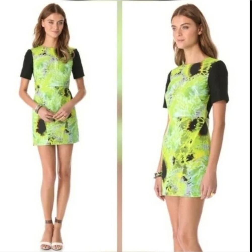 Tibi Anemones Athena Dress Size 2 - Silk Neon Sunflower Color Block Mini $460